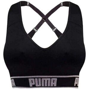 PUMA Women's Black Cross Back Seamless Logo Sports Bra Size M/M